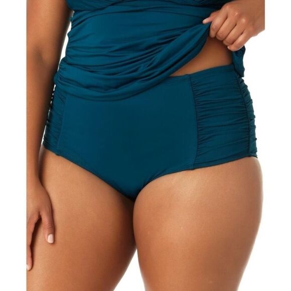 Anne Cole Womens Blue Convertible High Waist Swim Bottom Plus deep sea blue - Picture 2 of 5